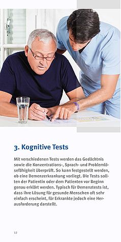 Inhaltsseite "Psychometrische Tests" aus der Broschüre "Diagnose- Verfahren bei Alzheimer"