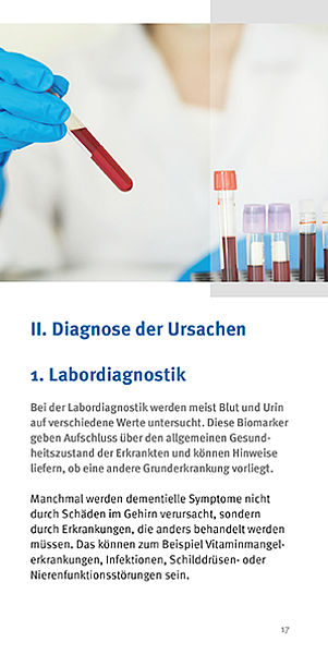Inhatsseite Labordiagnostik der Broschüre "Diagnose Verfahren bei Alzheimer