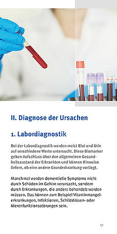 Inhatsseite Labordiagnostik der Broschüre "Diagnose Verfahren bei Alzheimer