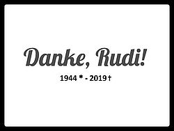 Trauerkarte mit Schriftzug "Danke, Rudi!" 1944 bis 2019